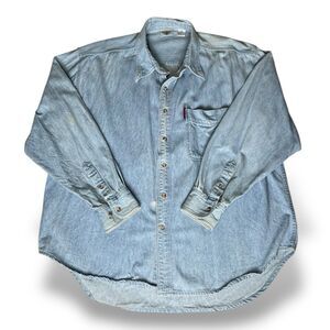 Vintage Denim Looney Tunes Acme Clothing Co. Embroidered Button Up Shirt Size XL